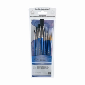 tiny 10-Pack Black Taklon Brushes - Flat/Round