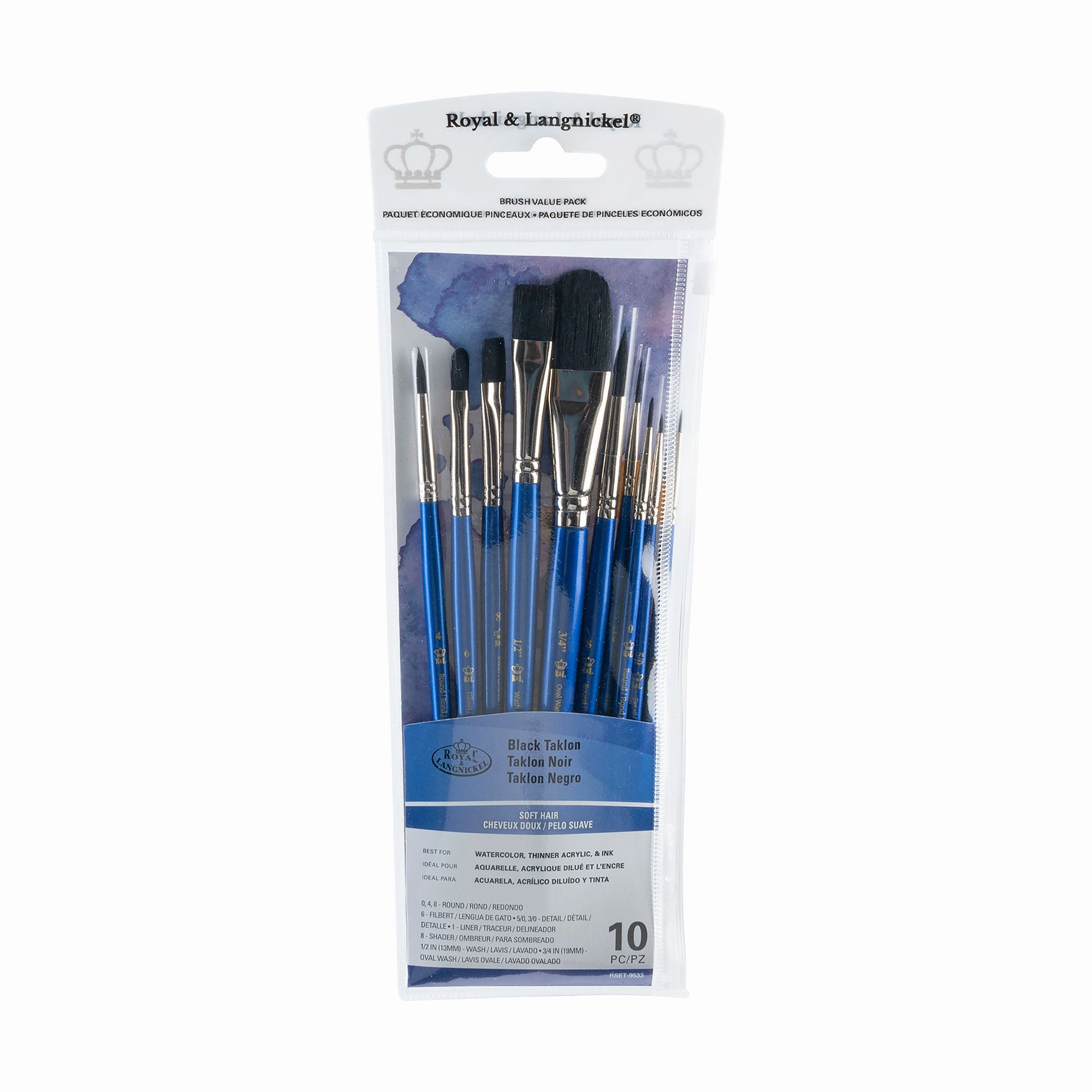 10-Pack Black Taklon Brushes - Wash/Round magnetic portable