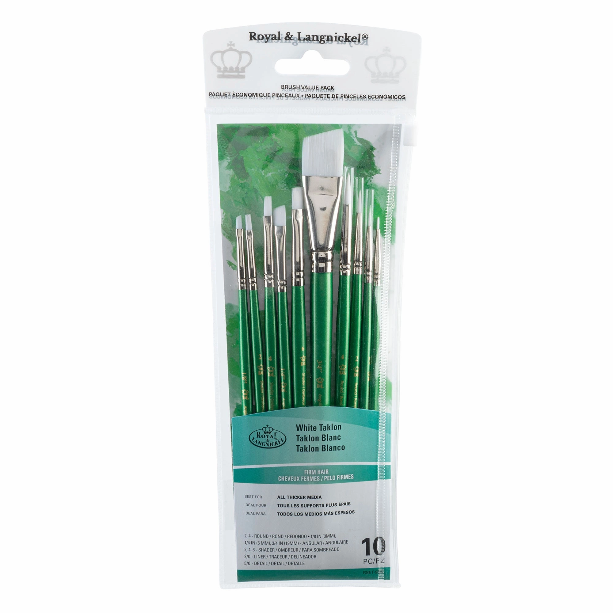 10-Pack White Taklon Brushes - Angular/Round recycled portable