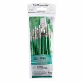 10-Pack White Taklon Brushes - Angular/Round recycled portable