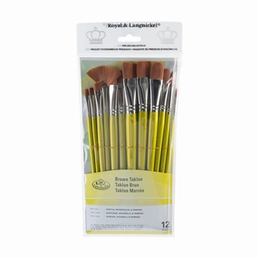 12-Pack Brown Taklon Brushes - Bright/Flat organic