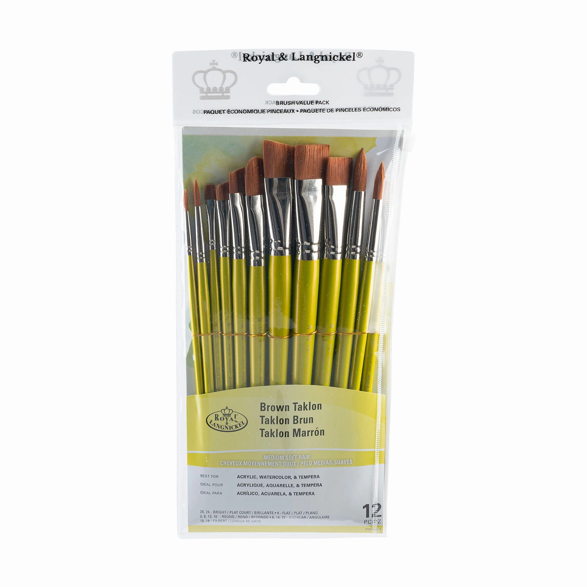 cotton eco 12-Pack Brown Taklon Brushes - Bright/Round