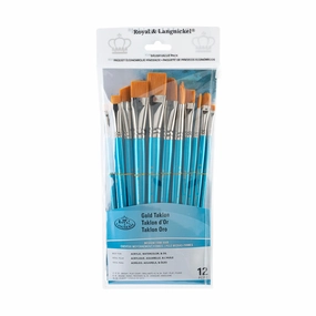 square wooden 12-Pack Gold Taklon Brushes - Bright/Flat