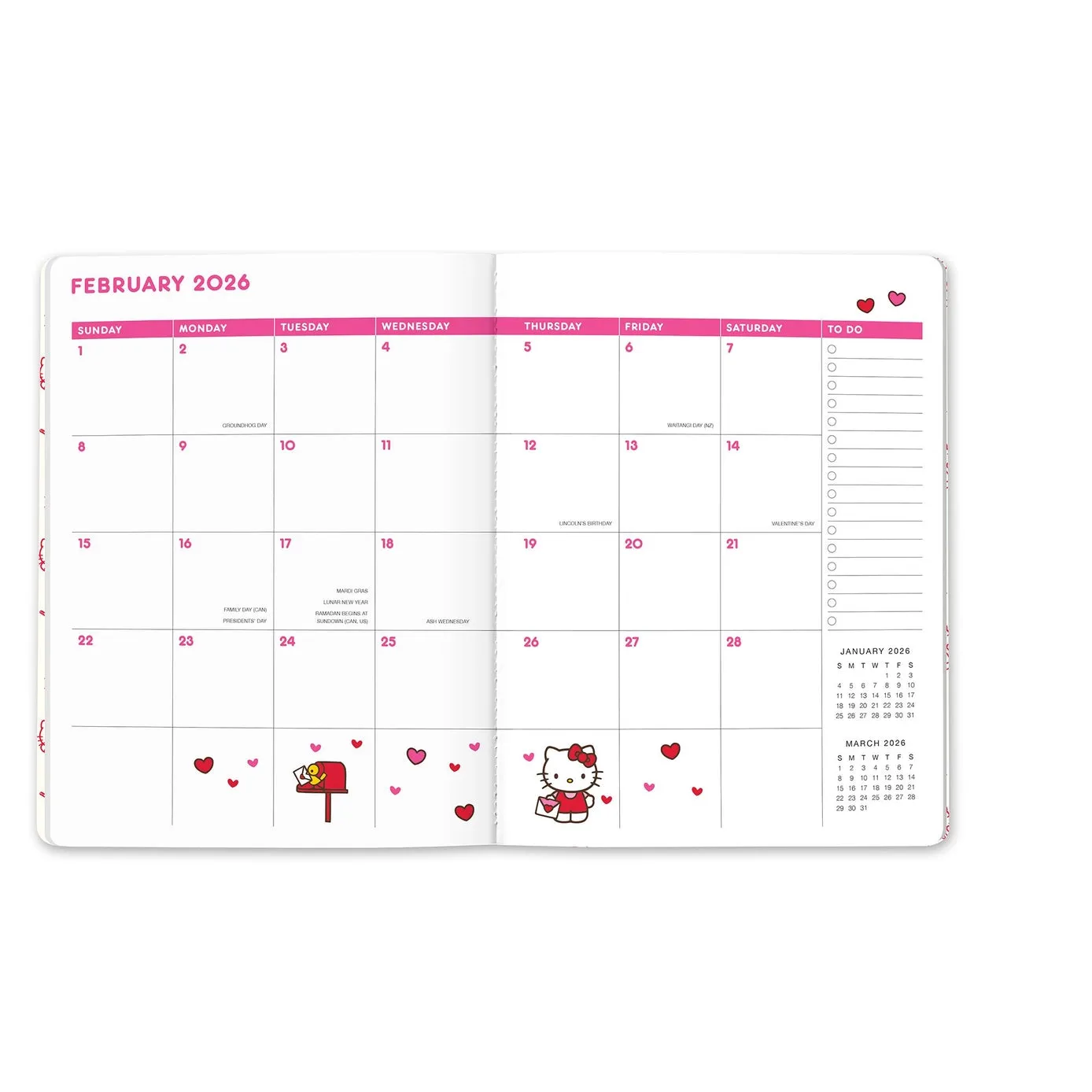 portable bronze 2026 Hello Kitty Playful Pink Just Right Monthly Planner