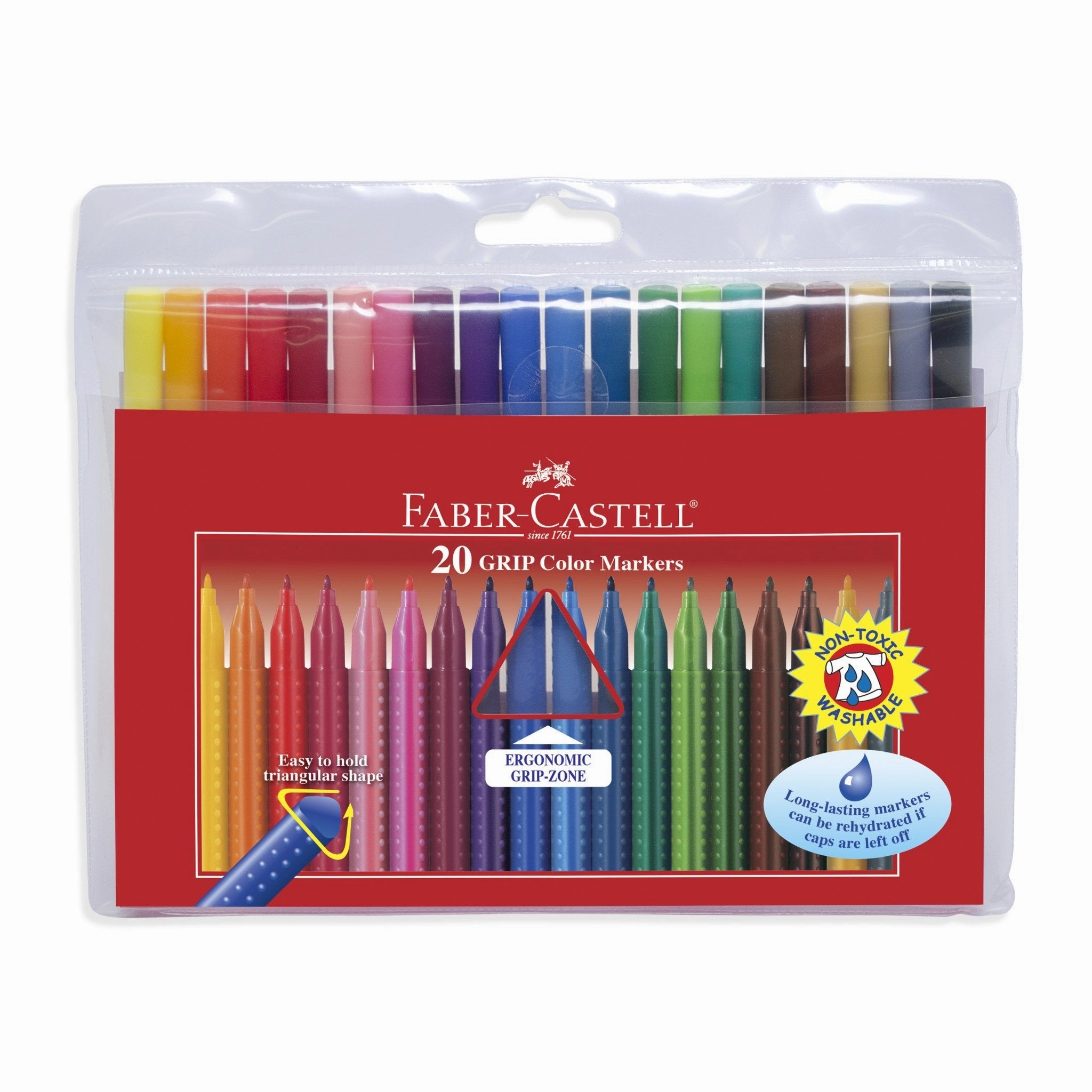 20 Triangular Grip Washable Color Markers