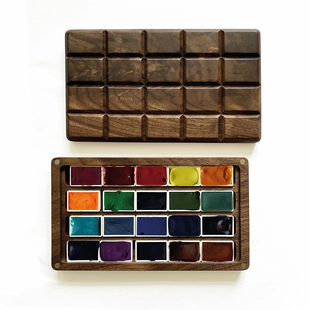 bestselling shockproof (Signature) Chroma Fusion: Synthetic Spectrum - Handmade Watercolor Paints Set Of 20 In Wooden Box Case, Full Pan 3.2Ml