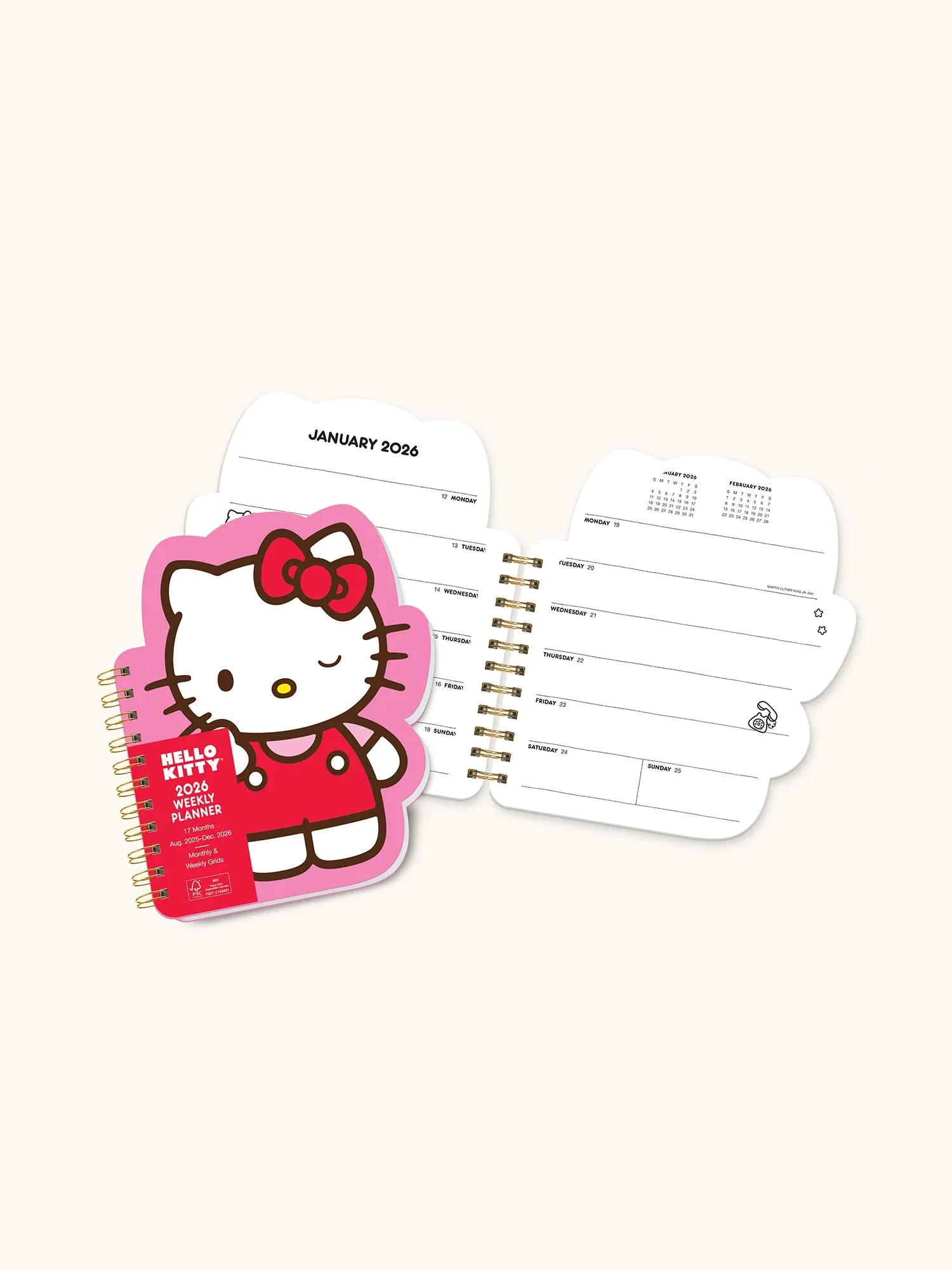 2026 Hello Kitty Playful Pink Die-Cut Weekly Planner strong