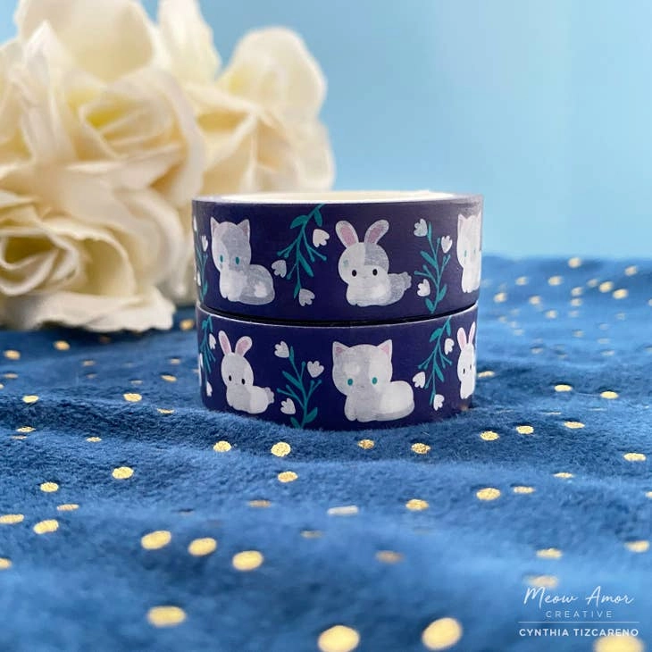 nonslip washable Cat And Bunny Floral Washi Tape