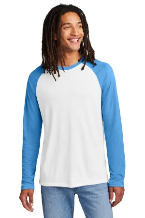 Allmade Herren Colorblock Langarm Rundhals T-Shirt - Leuchtendes Weiß/Azurblau