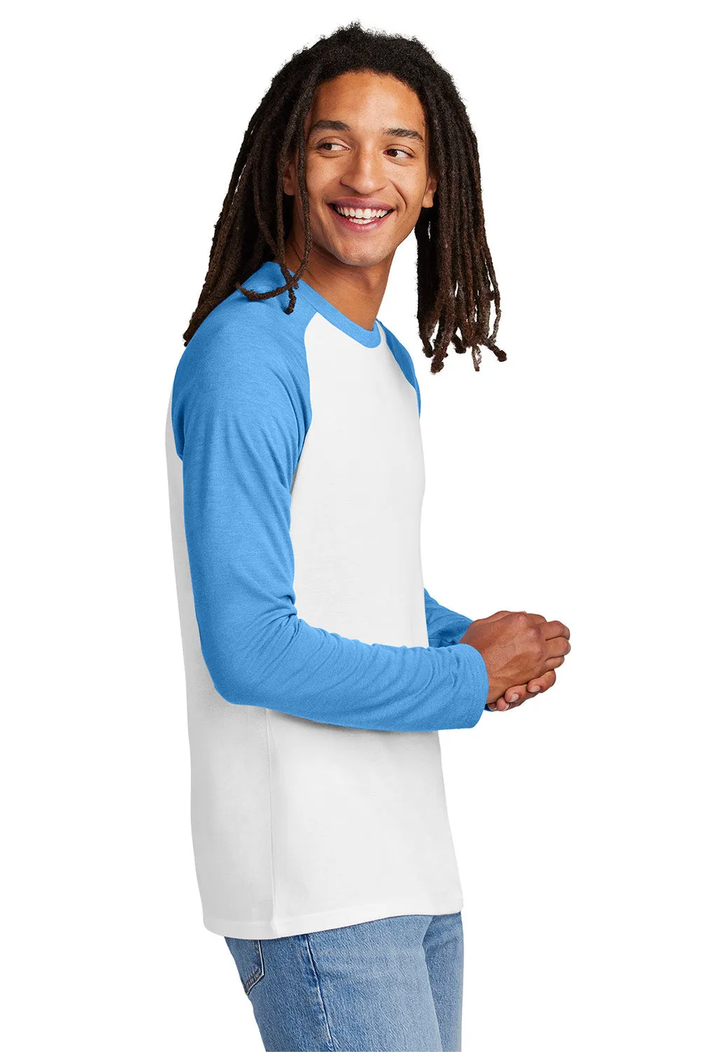 Allmade Herren Colorblock Langarm Rundhals T-Shirt - Leuchtendes Weiß/Azurblau