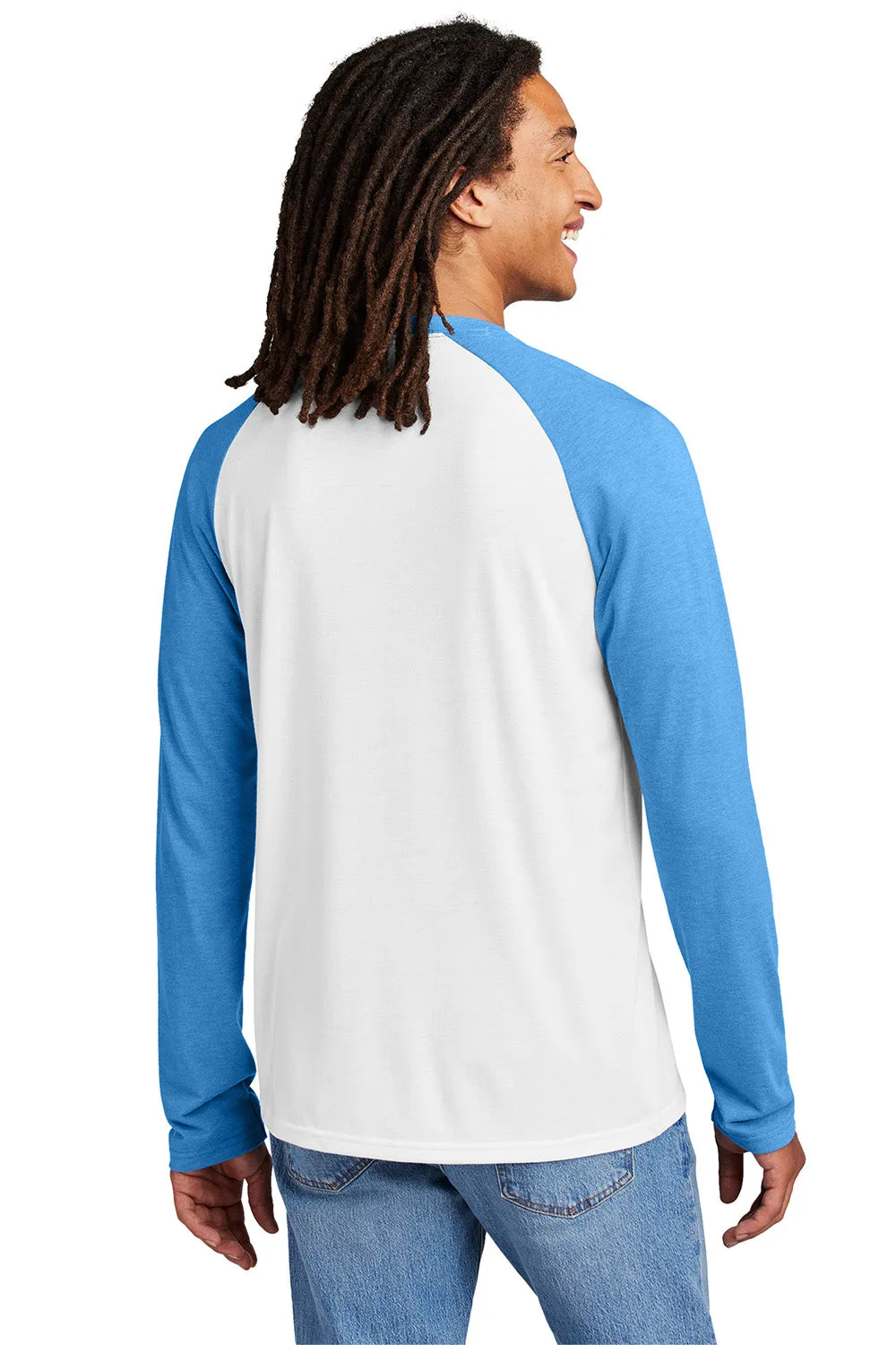 Allmade Herren Colorblock Langarm Rundhals T-Shirt - Leuchtendes Weiß/Azurblau