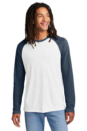 Allmade Herren Langarm T-Shirt mit Farbblockierung - Knallweiß/Rebel Blau