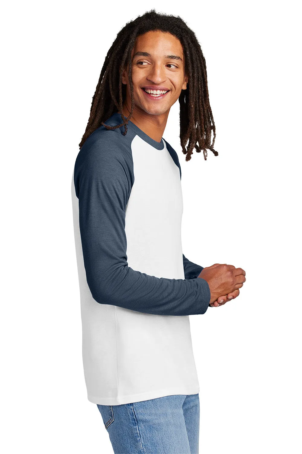 Allmade Herren Langarm T-Shirt mit Farbblockierung - Knallweiß/Rebel Blau
