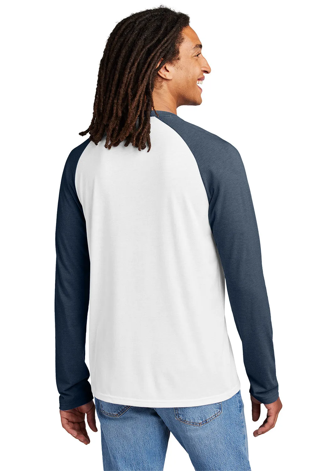 Allmade Herren Langarm T-Shirt mit Farbblockierung - Knallweiß/Rebel Blau