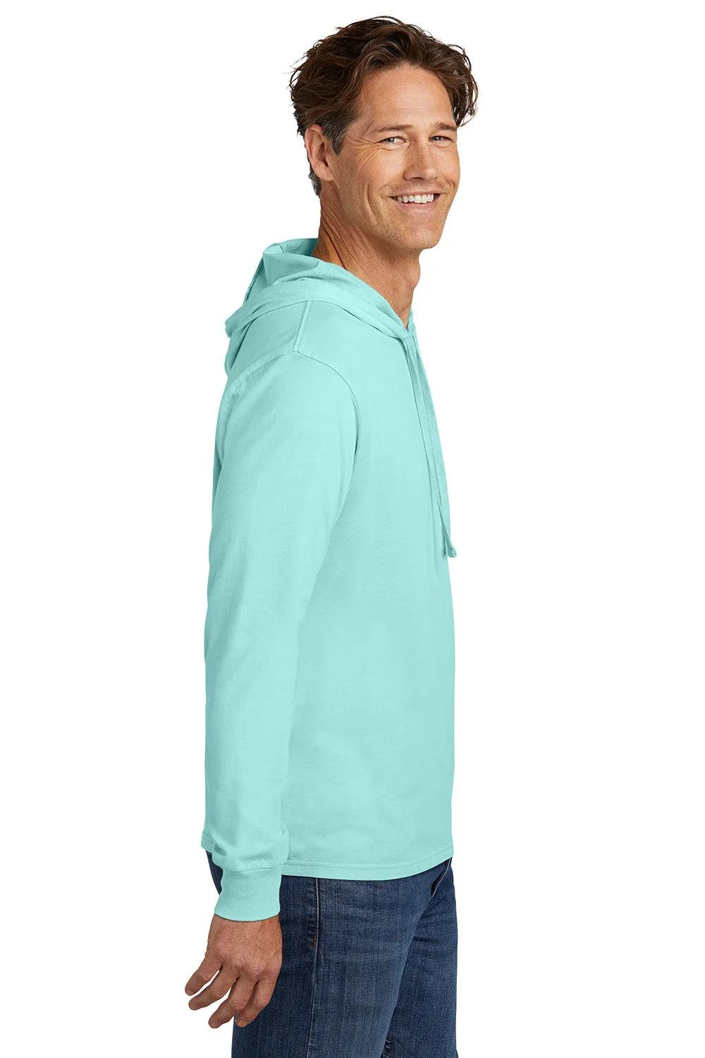 Allmade Herren Mineralgefärbtes Langarm Kapuzen T-Shirt Hoodie - Salzwasserblau