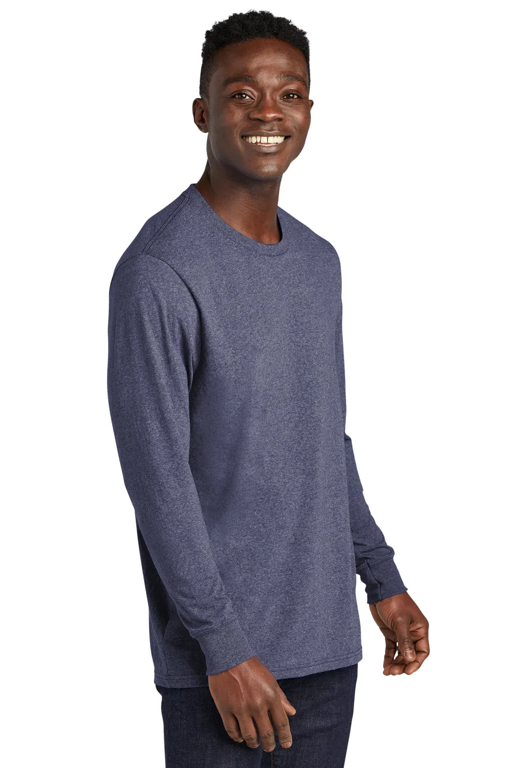 Allmade Herren-Recycling-Langarm-Crewneck-T-Shirt - Meliertes Marineblau