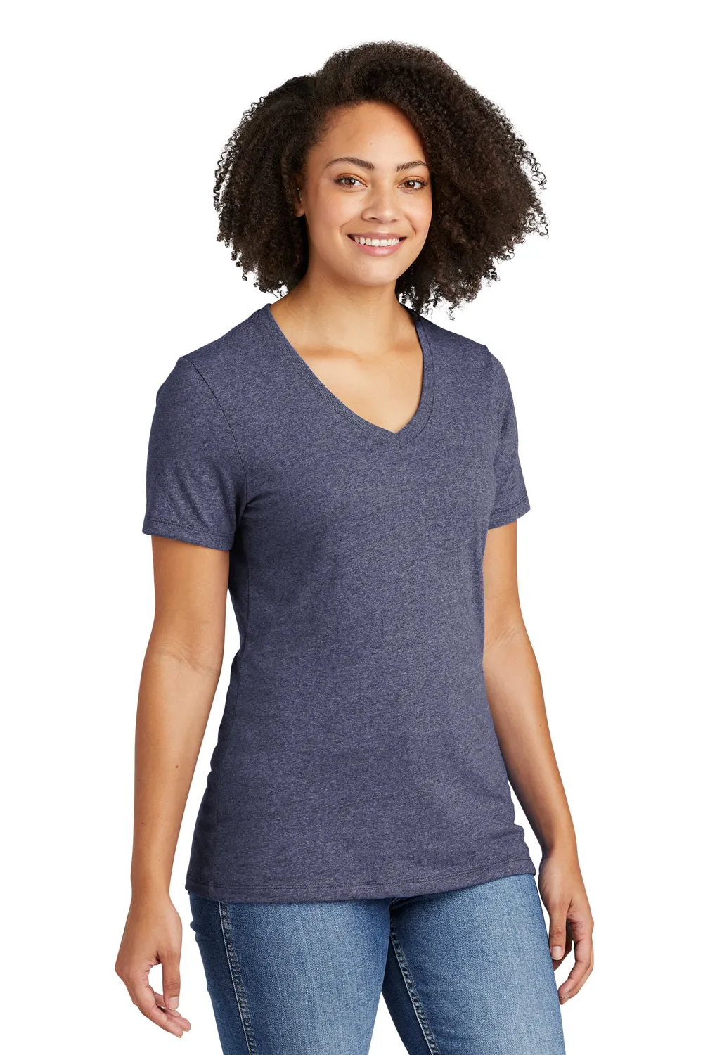 Allmade Damen V-Ausschnitt T-Shirt mit kurzen Ärmeln aus recyceltem Material - Meliertes Marineblau