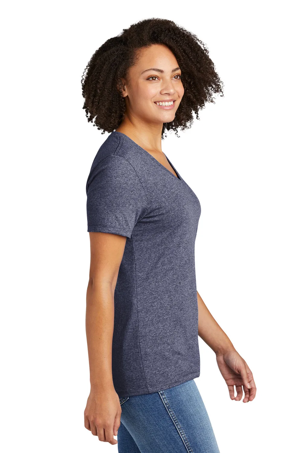 Allmade Damen V-Ausschnitt T-Shirt mit kurzen Ärmeln aus recyceltem Material - Meliertes Marineblau