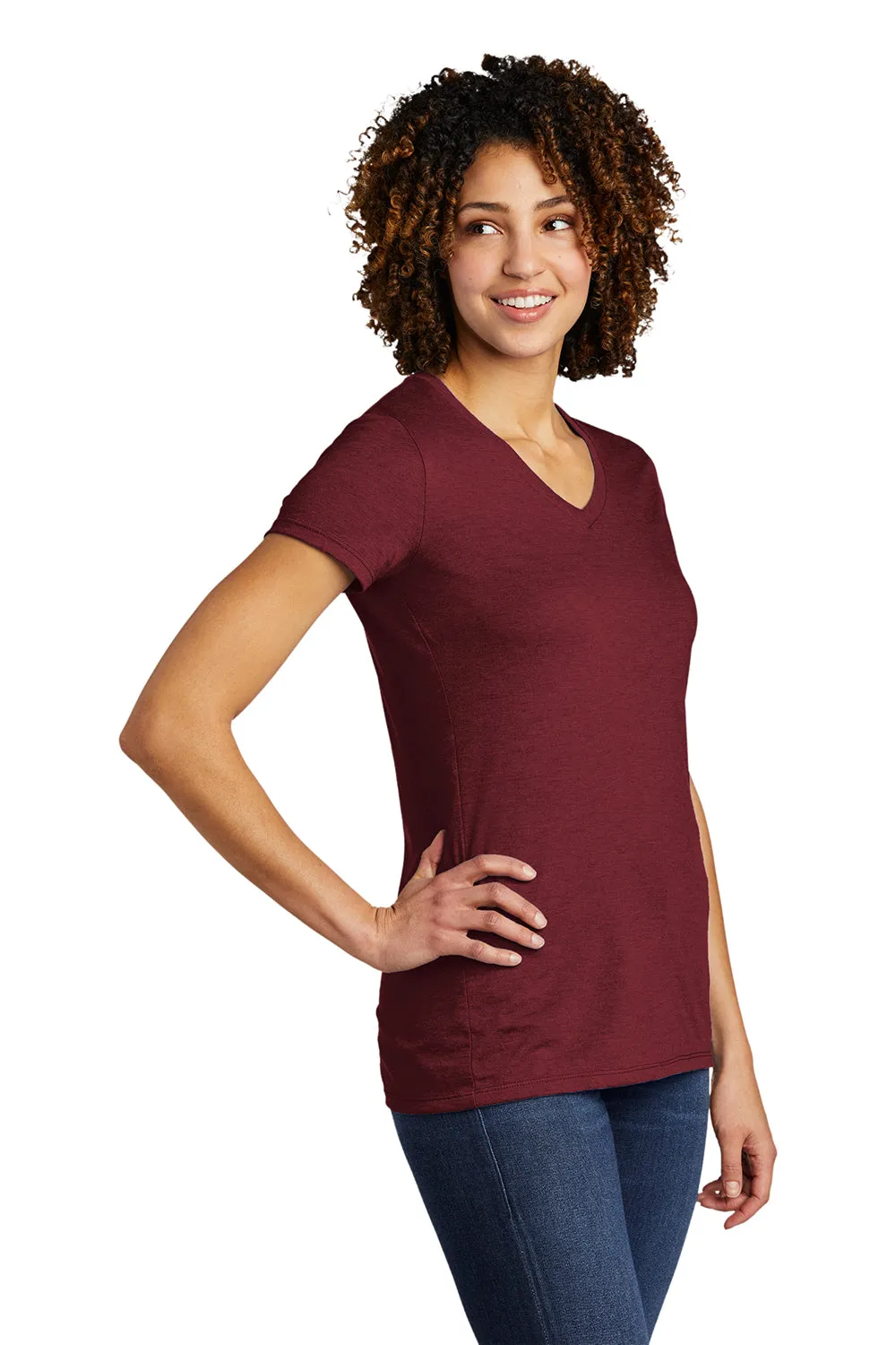 Allmade Damen V-Ausschnitt Kurzarm T-Shirt - Weinrot