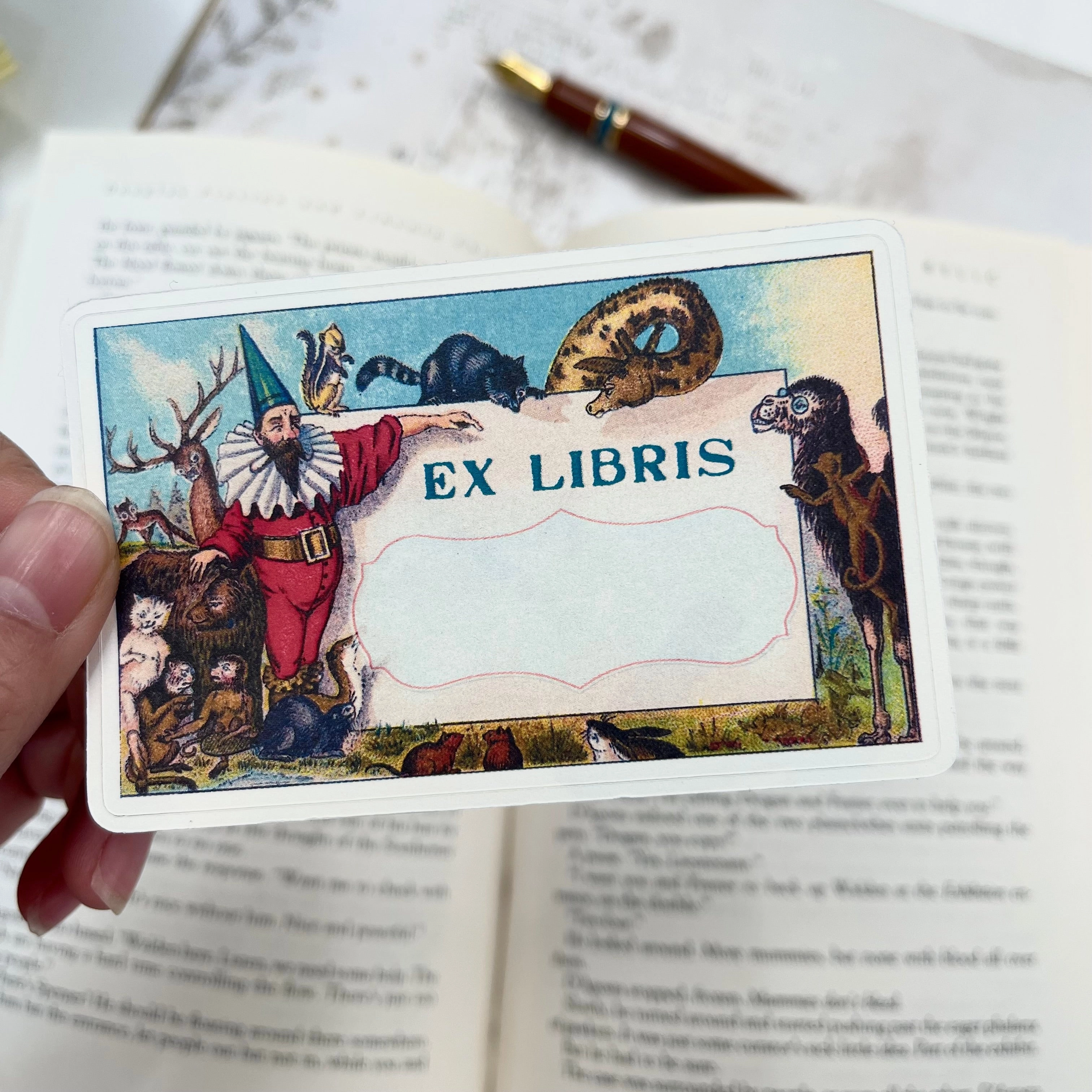 wooden Animal Gnome Bookplate Sticker