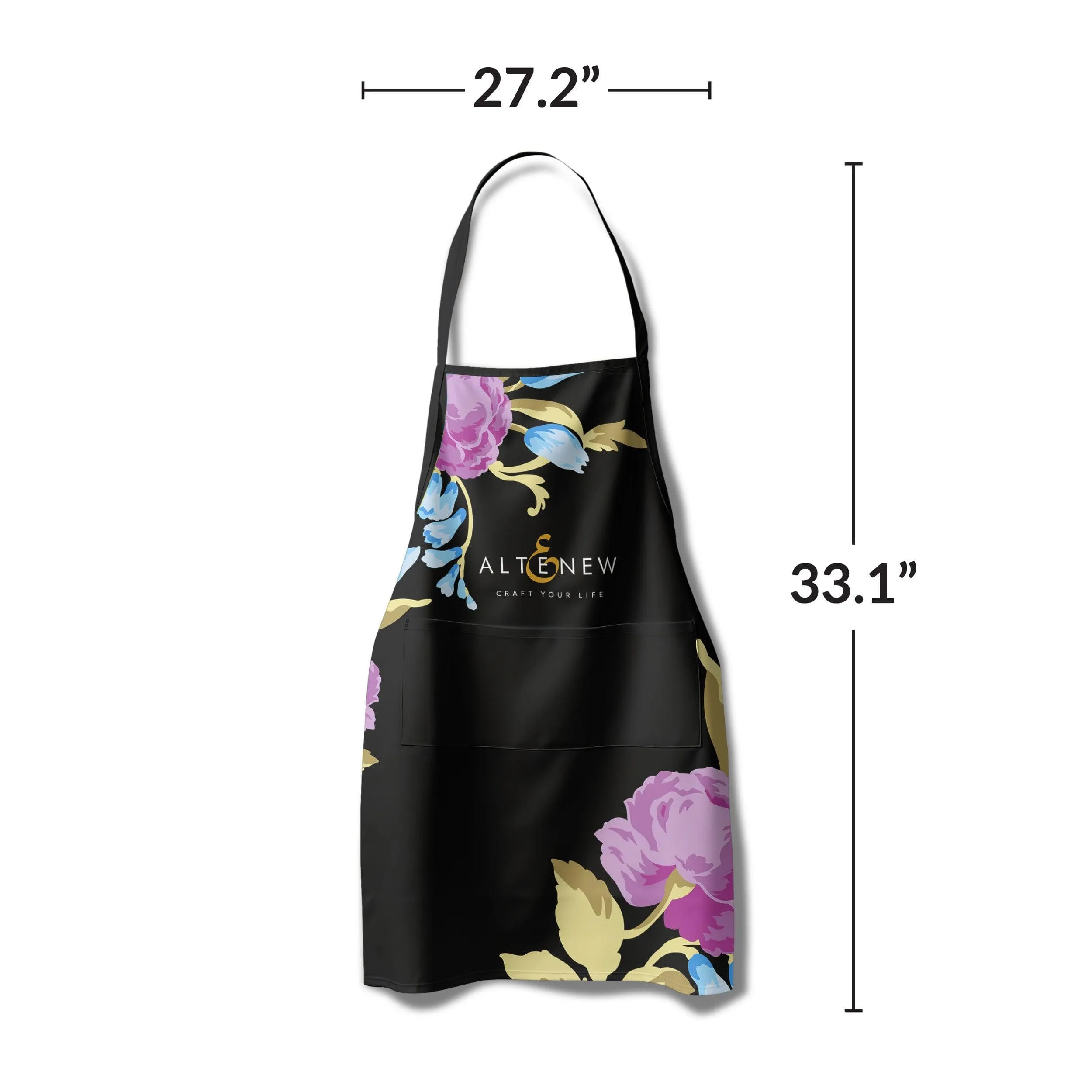 cool Artsy Apron: Blue & Purple Ornamental Bouquet - Black
