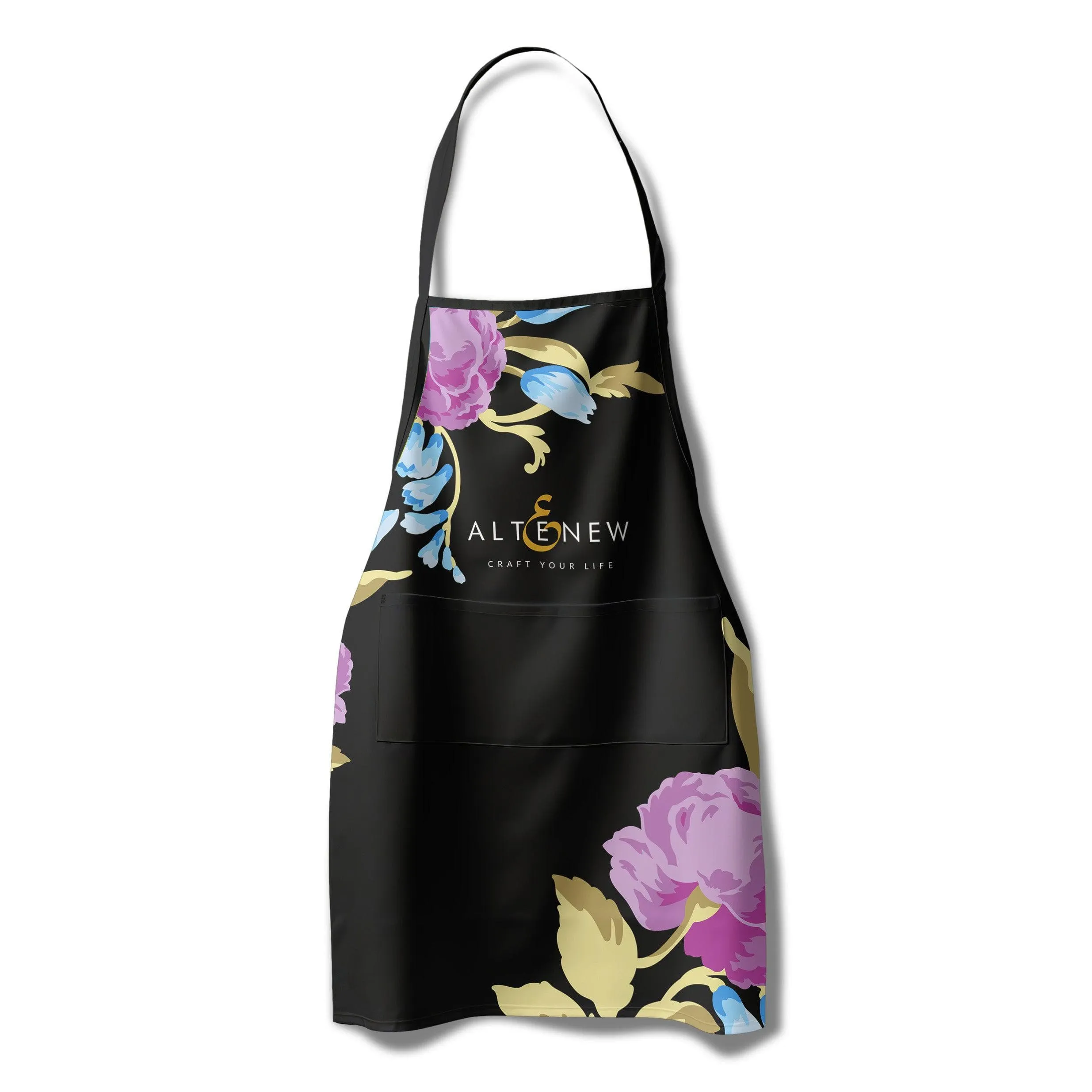 Artsy Apron: Blue & Purple Ornamental Bouquet - Black durable minimalist
