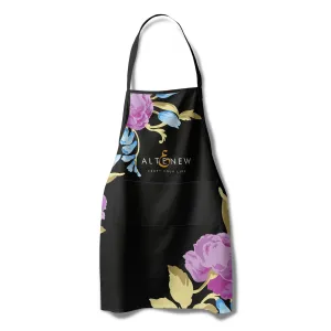 Artsy Apron: Blue & Purple Ornamental Bouquet - Black durable minimalist