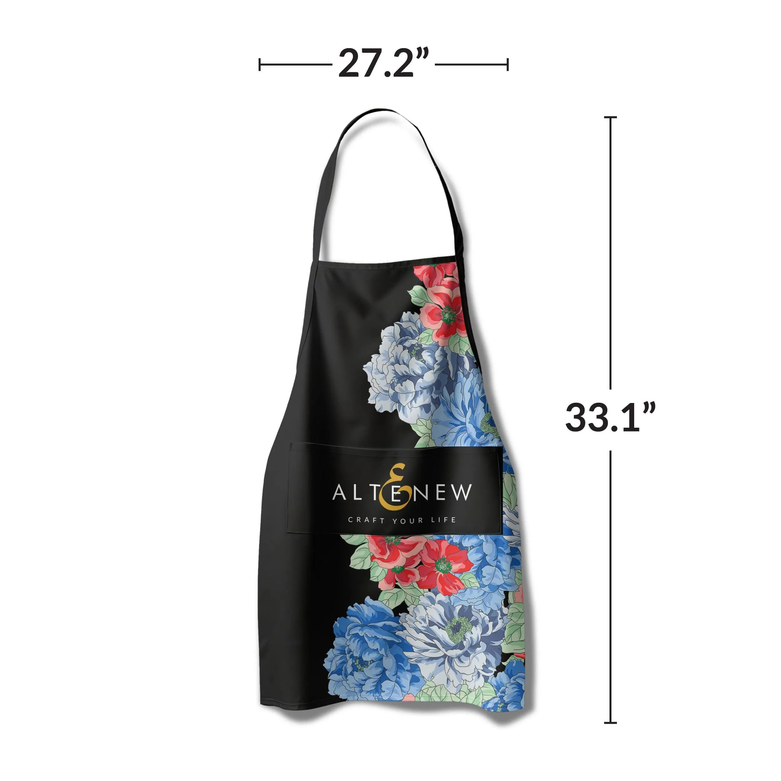 Artsy Apron: Red & Blue Billowing Peonies - Black bright