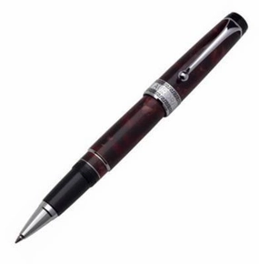 thin Aurora Optima Auroloide Silver Burgundy Rollerball Pen