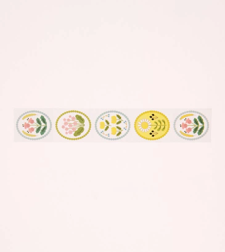 White Floral Emblem Washi Tape slim