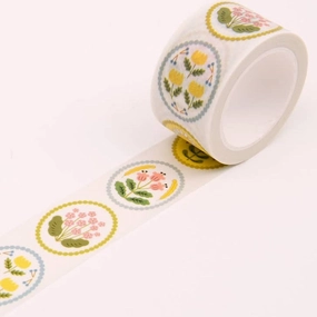 White Floral Emblem Washi Tape bold