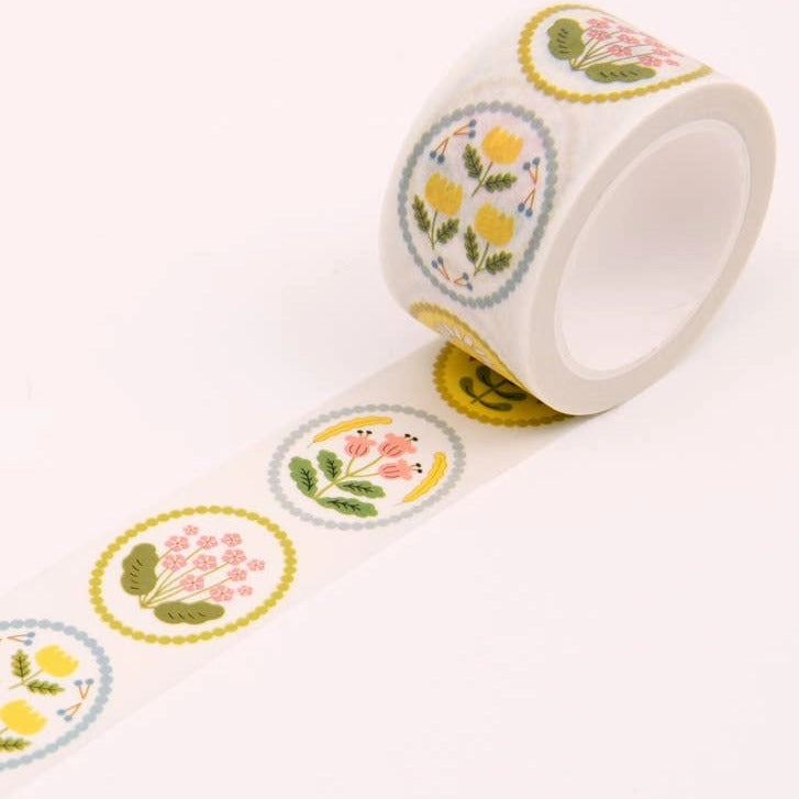 White Floral Emblem Washi Tape bold