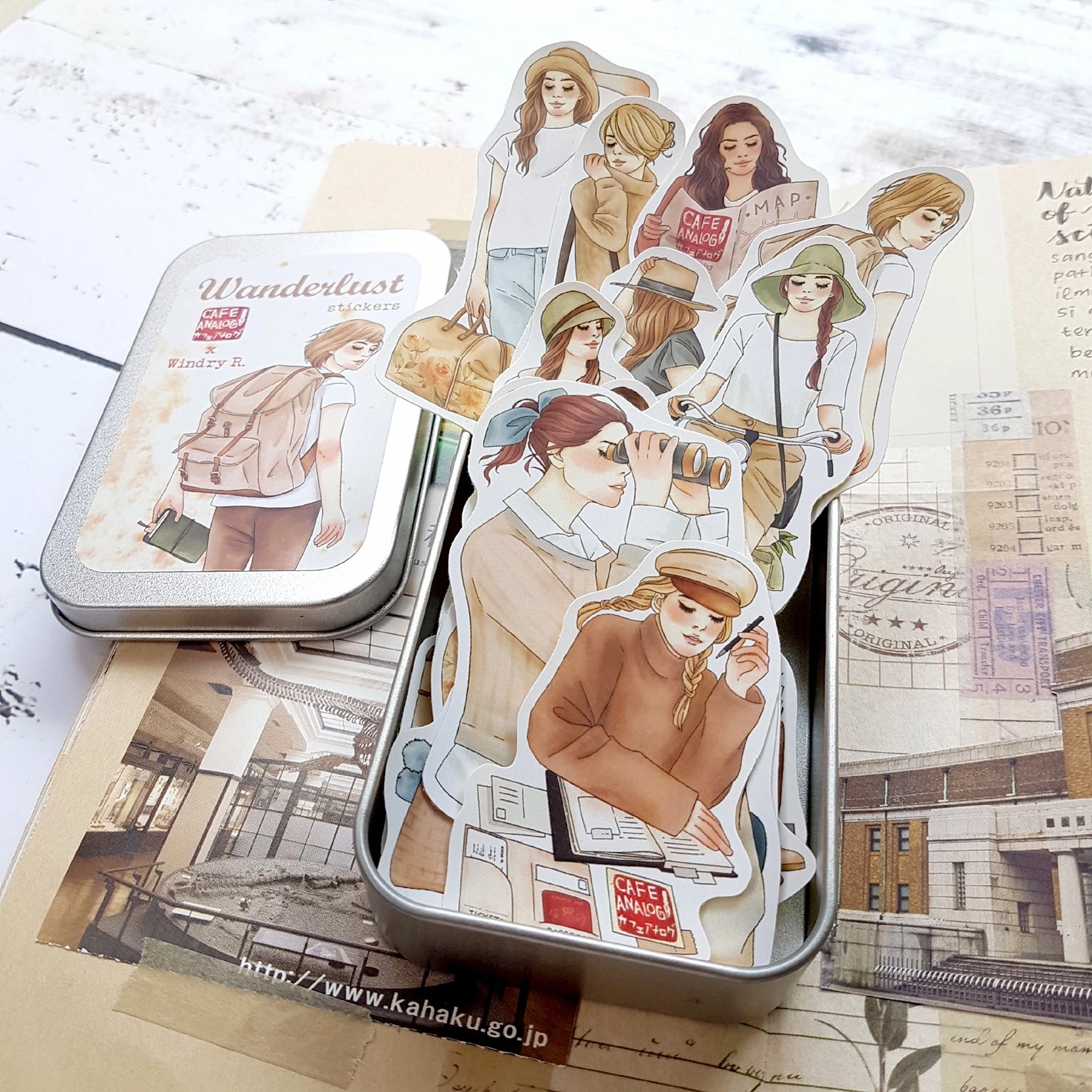 minimalist large Cafe Analog X Windry R - Wanderlust Girls Stickers In Tin