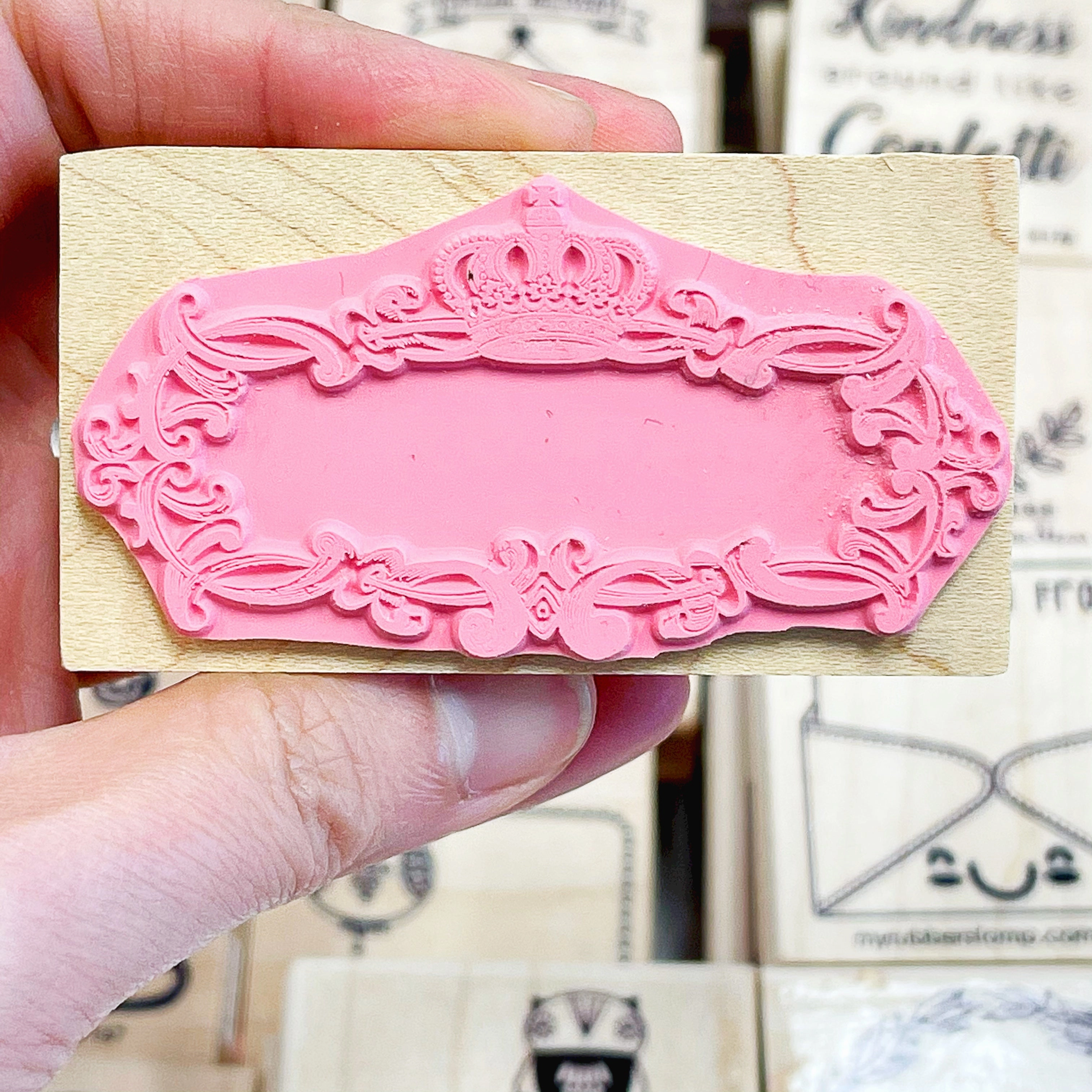 Vintage Scroll Rubber Stamp bronze square