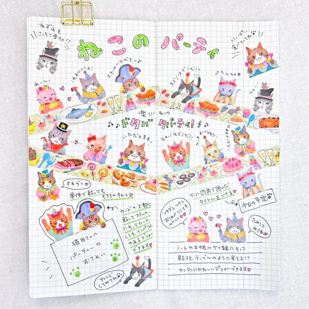 lasting shiny Bande Washi Tape   Sticker Roll Set - Cat Party
