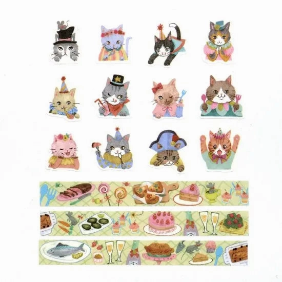 Bande Washi Tape   Sticker Roll Set - Cat Party compact