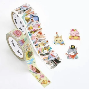 Bande Washi Tape   Sticker Roll Set - Cat Party earthy