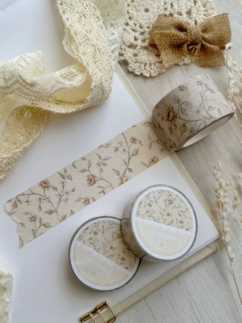 Beige Red Floral Washi Tape 30Mm cotton fiber