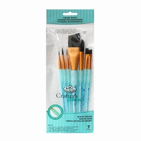 7-Pack Black Taklon Angular Paintbrushes pack fiber