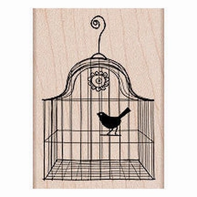 Bird In Cage Rubbr Stamp pastel strong
