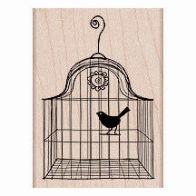 Bird In Cage Rubbr Stamp pastel strong