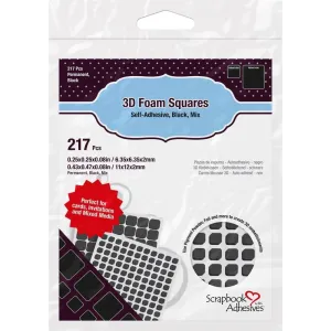 Black 3D Variety Pack Self-Adhesive Foam Squares 217/Pkg waterproof muted