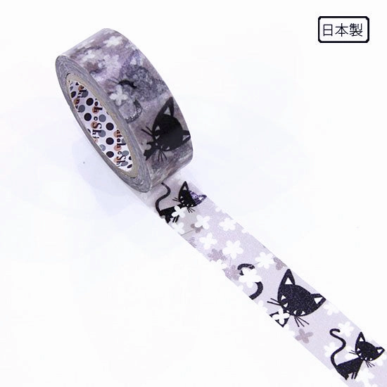 gift Black Cat & Flower Washi Tape Shinzi Katoh Design