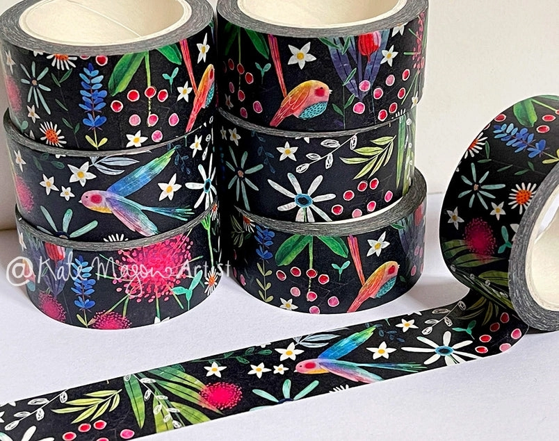 narrow Black Spring Floral Washi Tape