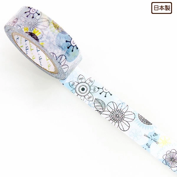 short alloy Blue Cat & Flower Washi Tape Shinzi Katoh Design