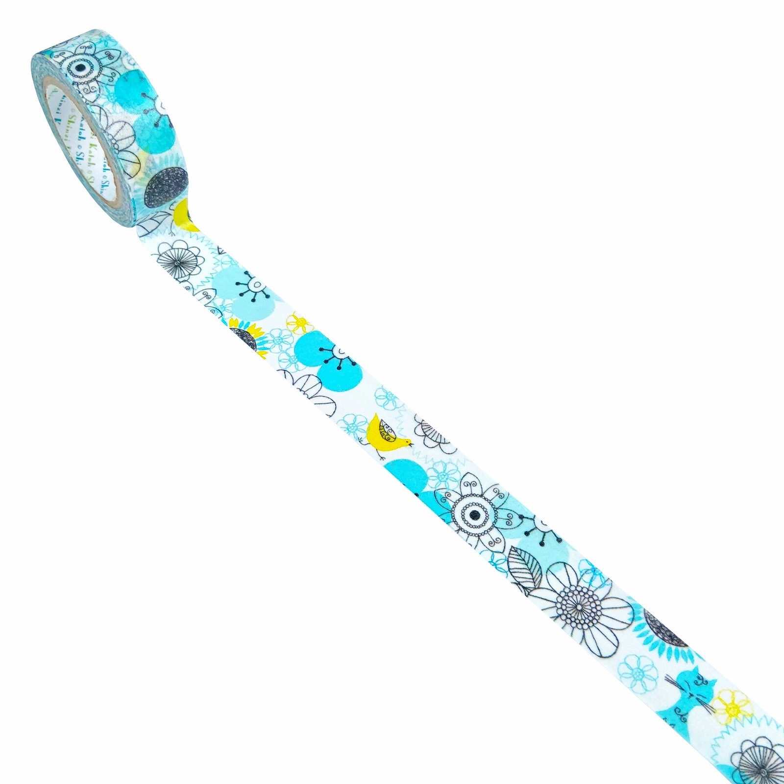 eco Blue Cat & Flower Washi Tape Shinzi Katoh Design