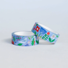 Blue Flowers Pattern Washi Tape leather