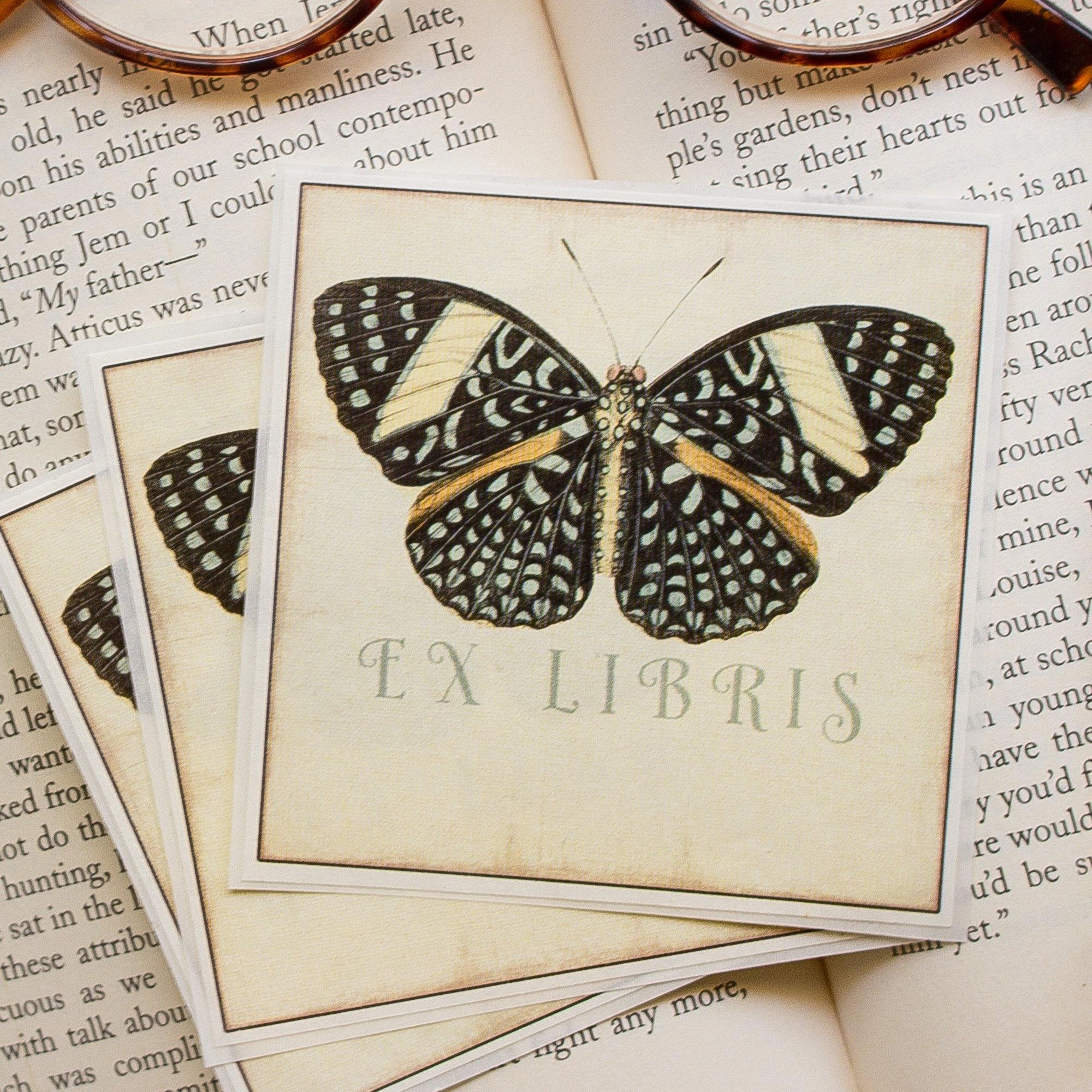 Black Butterfly Bookplate Sticker sturdy