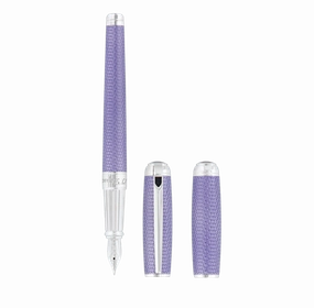 St Dupont Velvet Firehead Guilloche Lilac Fountain Pen flat