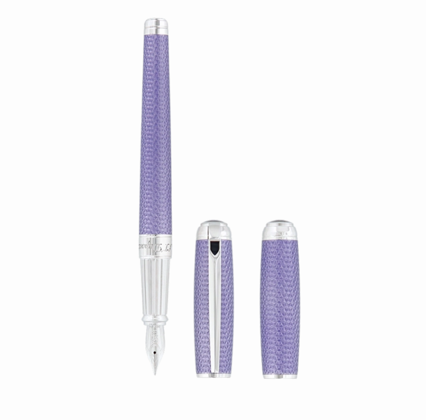 St Dupont Velvet Firehead Guilloche Lilac Fountain Pen flat